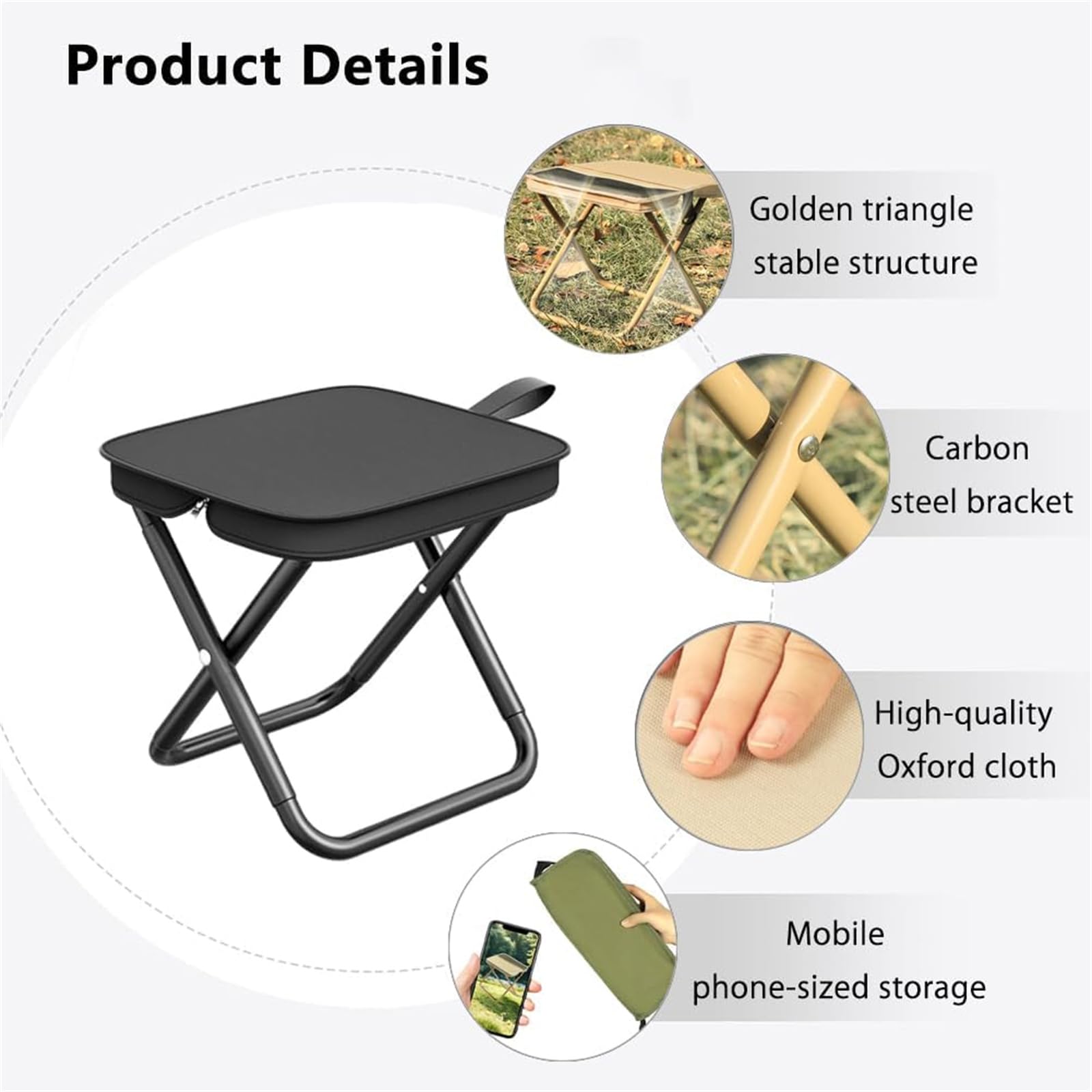 clhjinruoliu Ultra-Light Folding Stool, Mountaineering and Hiking Portable Stools, Hold up to 220 LBS, Folding Stool for Adults for Travel Camping Outdoor,Black