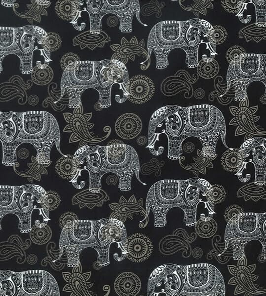 Indian Elephant Paisley Cotton Poplin Floral Printed Fabric 45’ Wide 100% Cotton, Ideal for Crafting,Sewing, Patchwork, and Dressmaking, 3 Metre PC