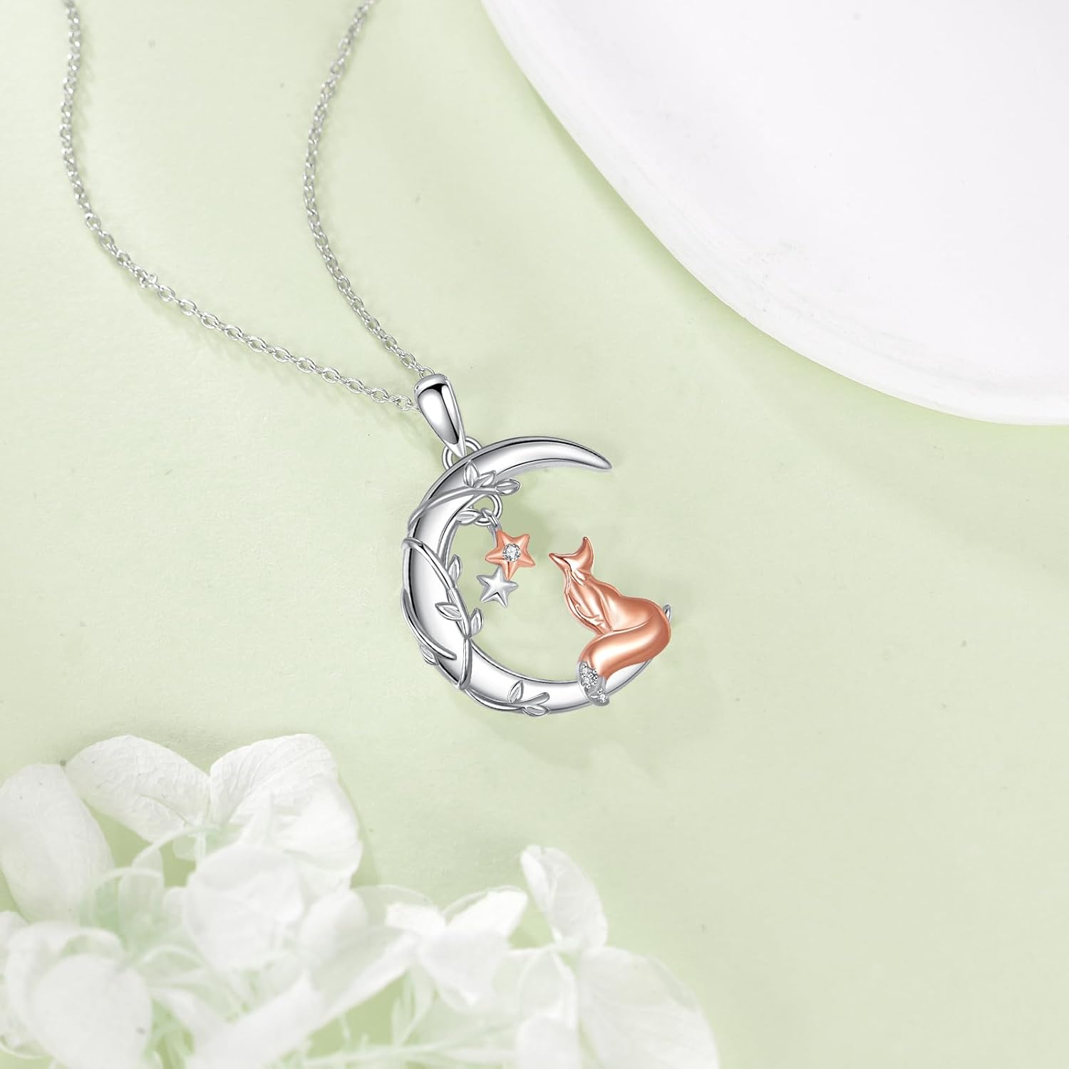 925 Sterling Silver Cute Animal Necklace Sloth/Mouse/Possum/Fox/Cow Necklace Moon Pendant Jewelry Gifts for Women - Image 3