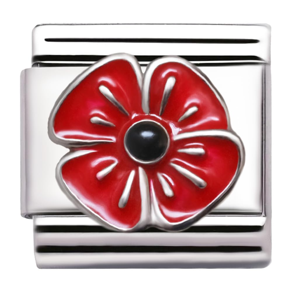 2Burned Italian Charm Flag for 9 mm Bracelets Stainless Steel (Poppy flower)