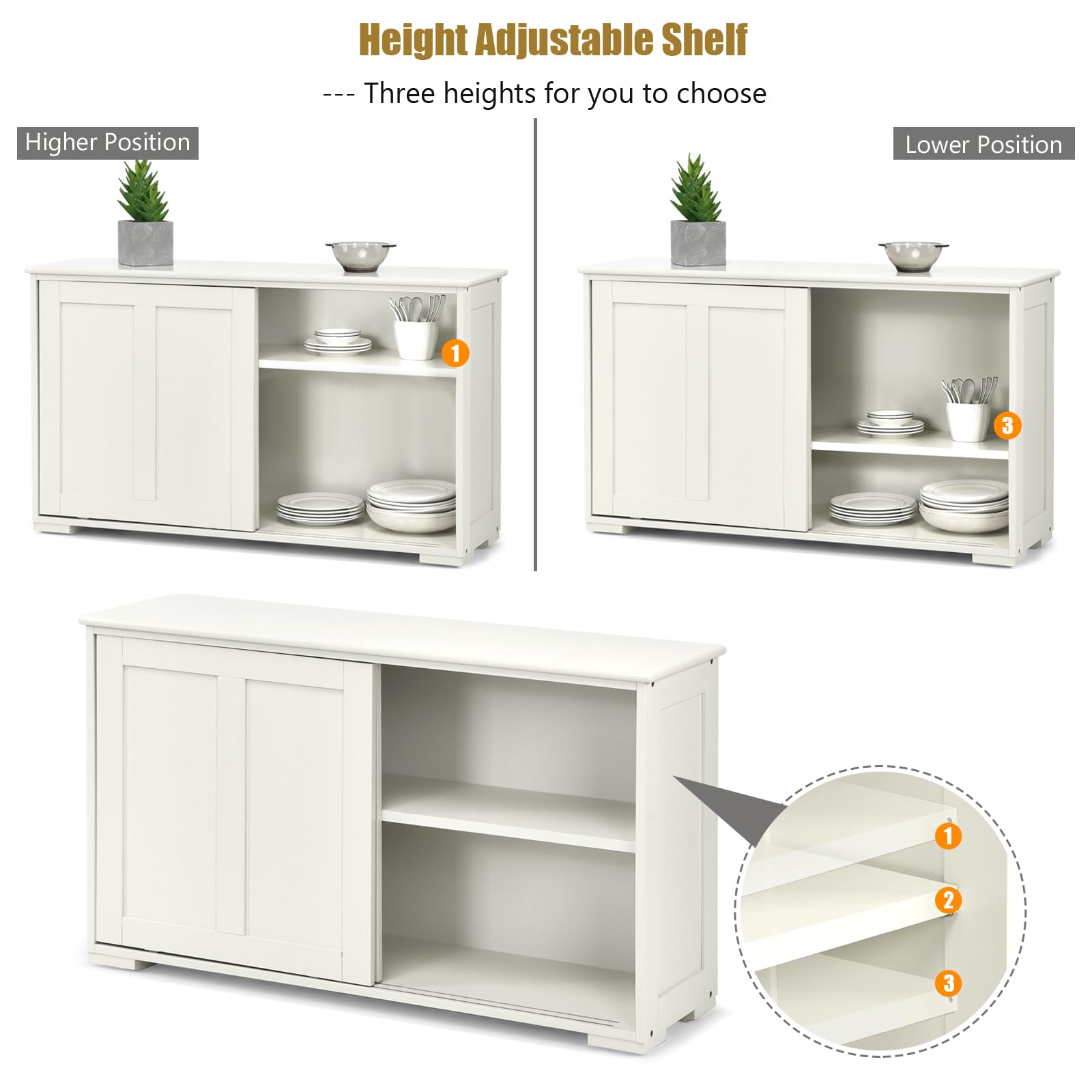 WooBuffet Schrank Sideboard mit Ablage und Schiebetüren, für Esszimmer, Wohnzimmer und Flur, Weiß
