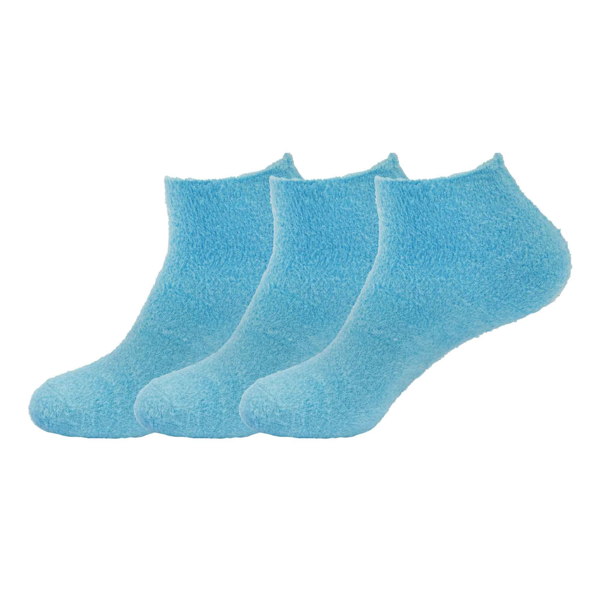 BambooMN Women's Super Soft Aloe Infused Fuzzy Nylon Spa Socks - Size 4-8 - Solid Blue - 3 Pairs