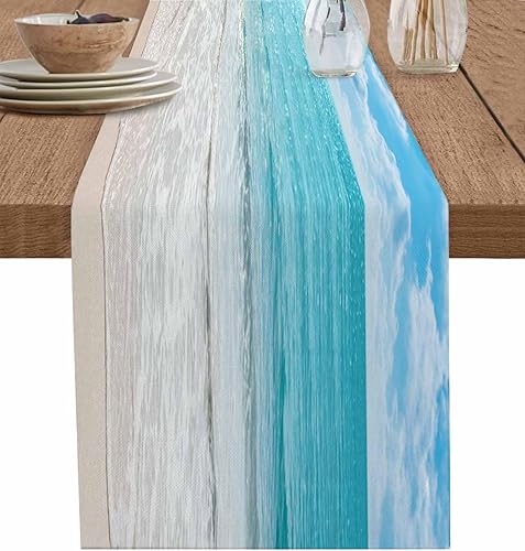 Gsypo Camino de mesa de verano de 72 pulgadas de largo océano tropical playa agua de mar para cenar familiabodafiesta de interior al aire libre