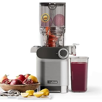 Cold Press Juicer, 200W Masticating Slow Juicer 4.3" Large Feed Chute Fit Whole Fruits Vegetables | Upgraded Auger | Tritan Material | BPA Free | Juice Recipes (Silver US)