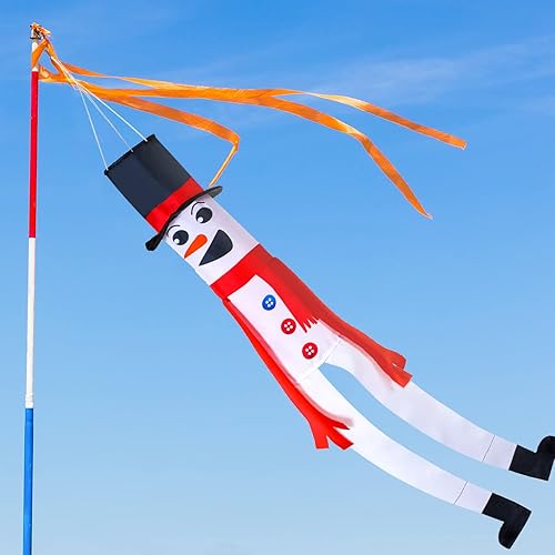 Miniatura 3 de 2 calcetines de viento de muñeco de nieve 3D para colgar al aire libre, calcetines de viento decorativos para invierno, Hanukkah, Navidad,