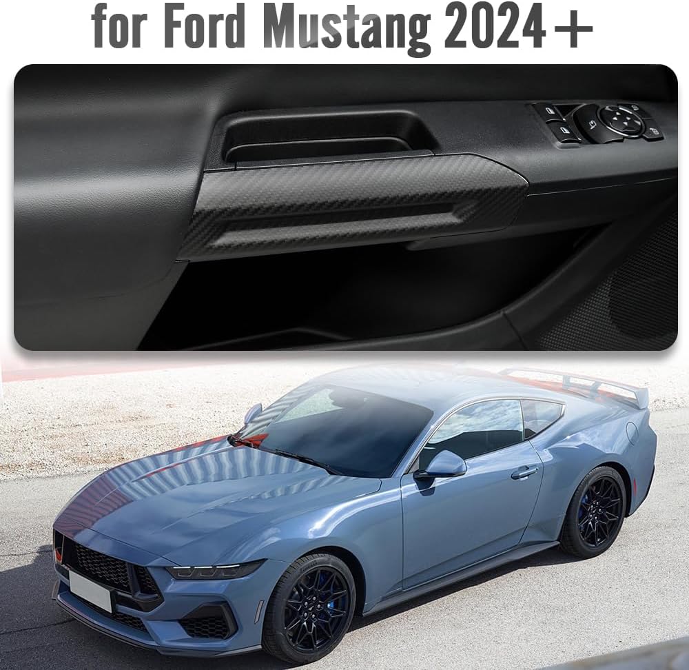Genuine Carbon Fiber Innder Door Handle Cover for Ford Mustang S650 GT GT4 Dark Horse R Ecoboost 2024 2025 2026,for Mustang Inside Door Grasp Overlay (Matte Carbon)