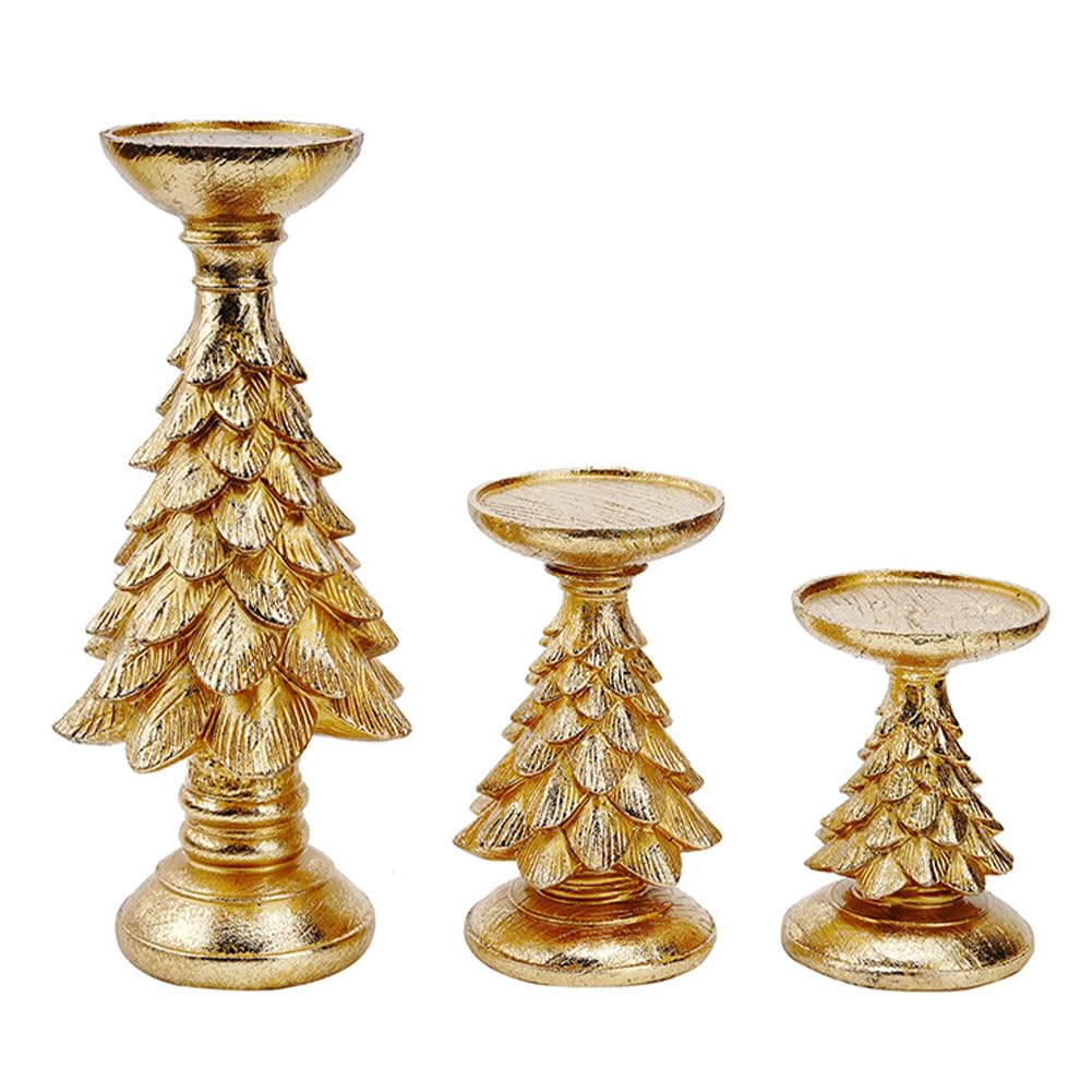 Candelabros navideños 3 Piezas de Resina con Forma de árbol de Navidad candelabros Decorativos candelabros decoración de Mesa navideña candelabro para Centro de Mesa navideño