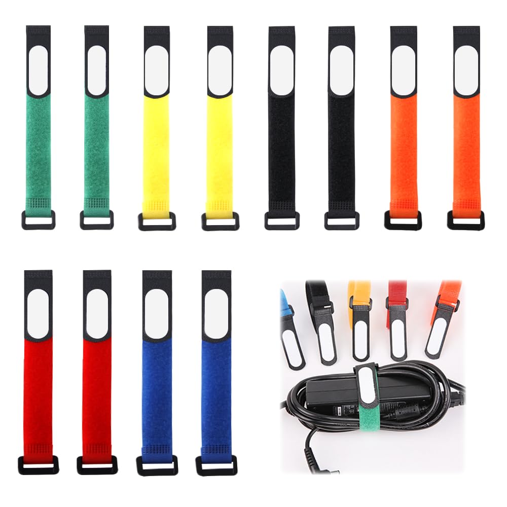 30Pcs Reusable Cable Ties, CTRUEE Cable Straps with Writable Label and Plastic Buckle, Adjustable Hook and Loop Wire Wrap, Cable Tidy Wrap, Cord Organiser with Cable Tags for Cord Management (Large)