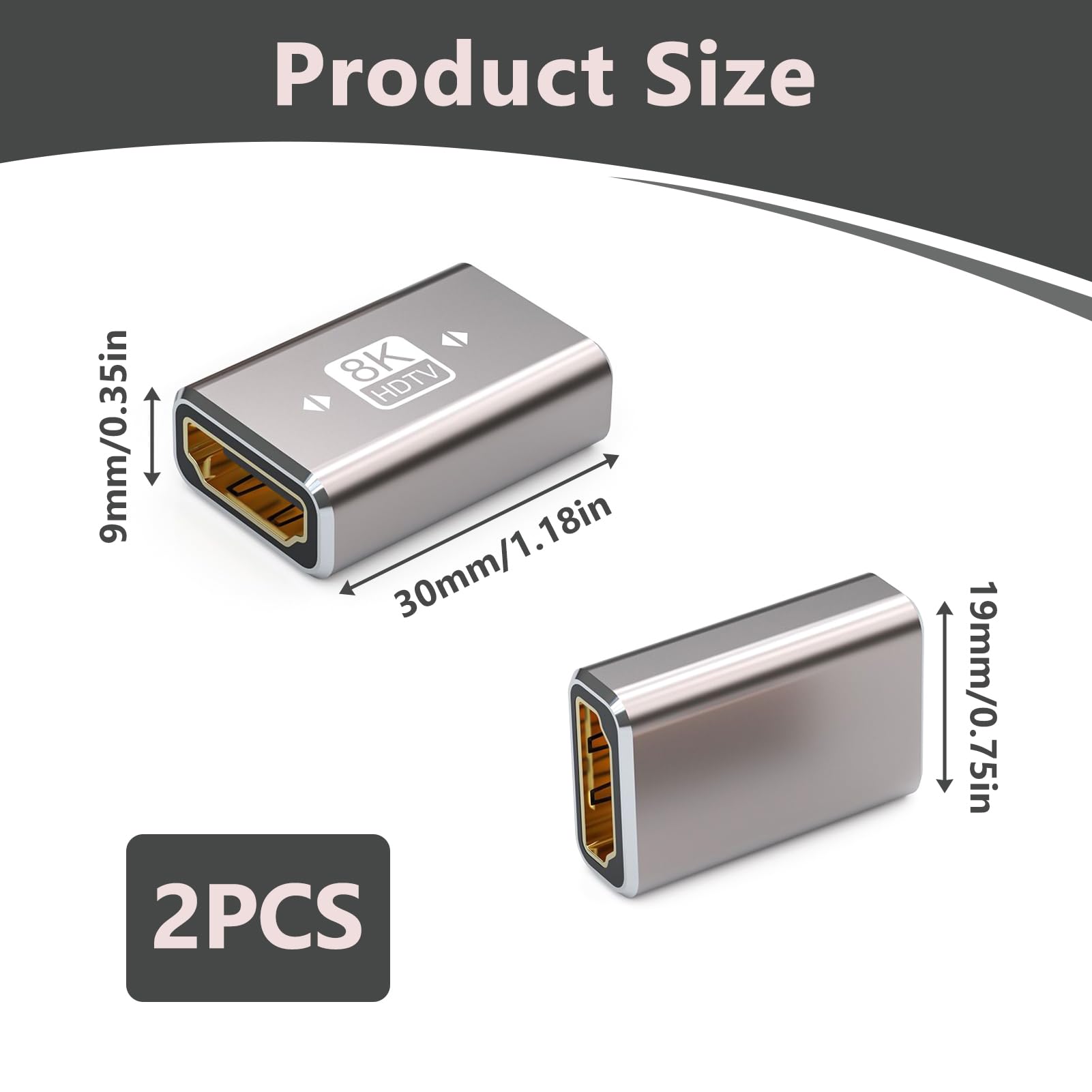 Coupleur HDMI Femelle vers Femelle 2PCS Adaptateur Rallonge HDMI 2.1 8K Plaqué Or Compatible UHD 4K 3D HDR eARC Dolby Atmos VRR