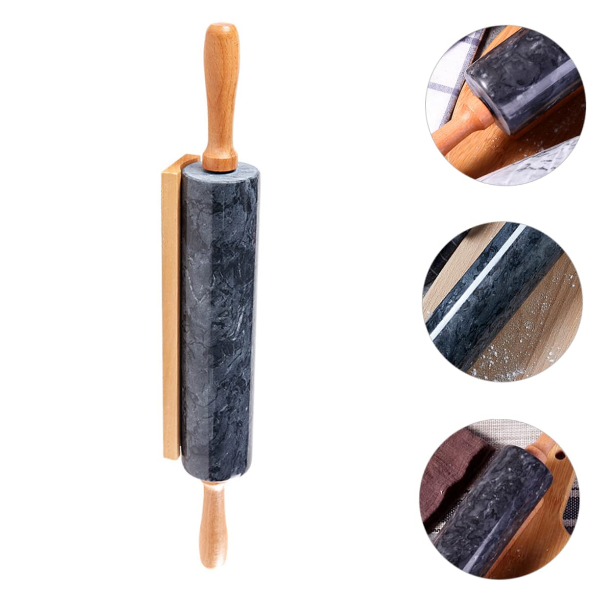 Rouleau à Pâtisserie en Marbre Noir Manche en Bois