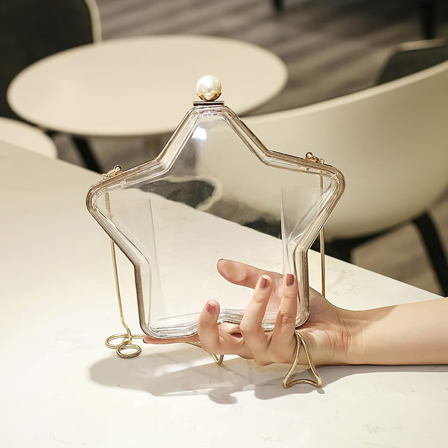 Women's Clear Acrylic Purse Star Shape Evening Bag Transparent Handbag Clutch with Chain Strap Crossbody Shoulder Bag