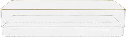 Miniatura 8 de Martha Stewart Kerry - Organizadores de cajones apilables de plástico para escritorio, 12 x 6 pulgadas, paquete de 3, con ribete dorado