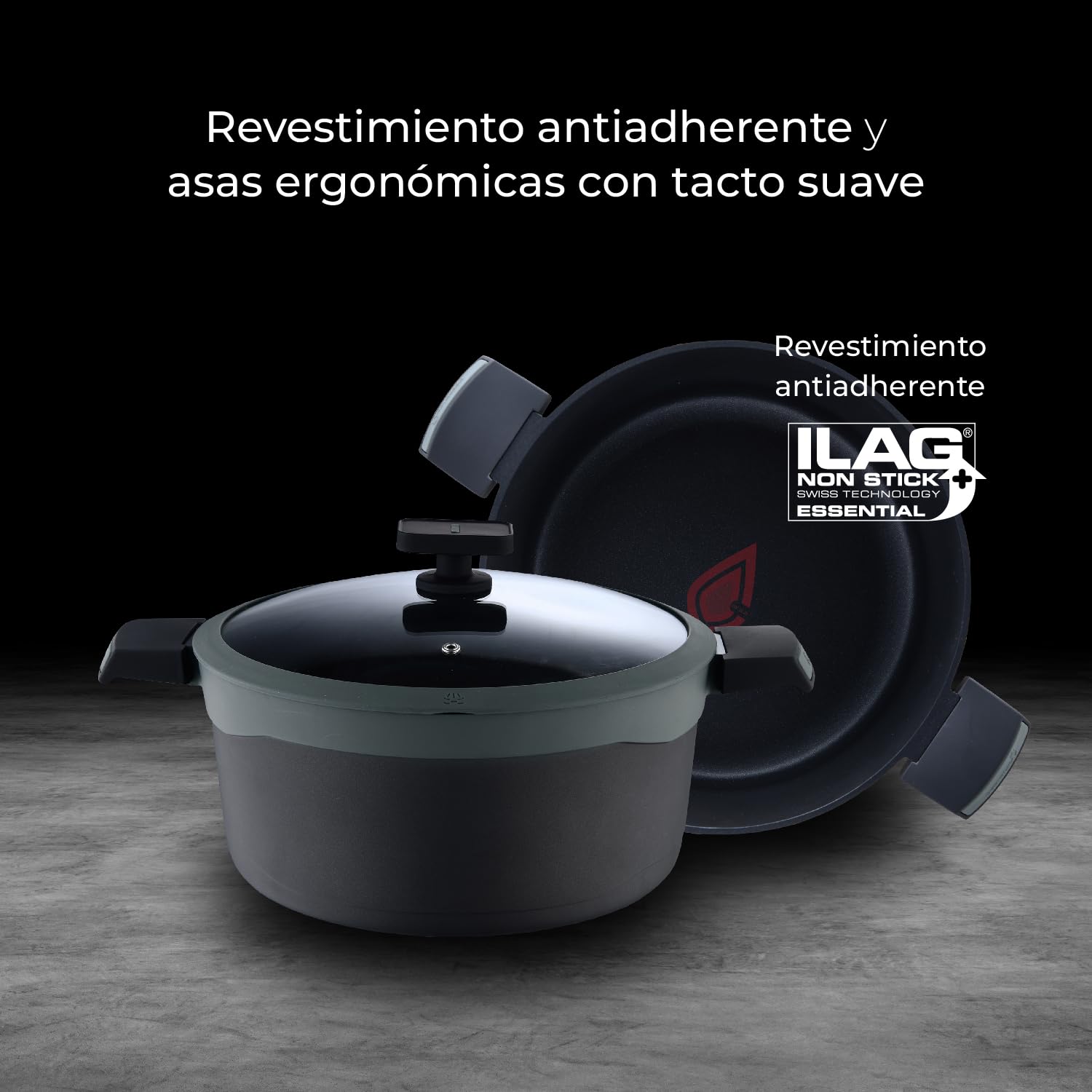 MasterPRO Gastro Reeco | Cazo de 16 cm y 8 cm de Altura con Tapa | Indicador Temperatura | Aluminio Fundido Reciclado | Revestimiento Antiadherente | Mango Soft Touch | Para Todo Tipo de Cocinas