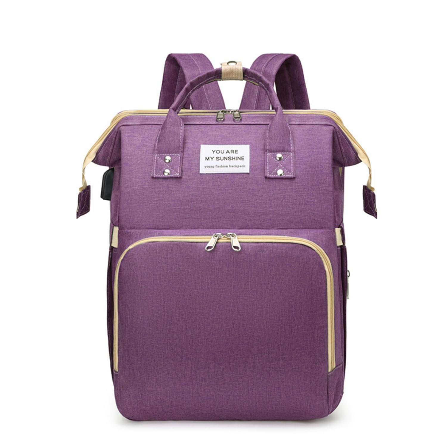 Mochila para pañales con cambiador, cambiador, puerto de carga USB, bolsillos aislados, correas para cochecito