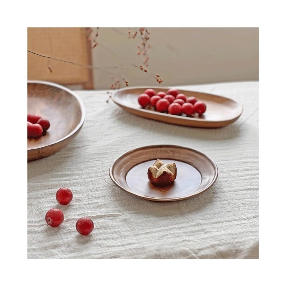 GLigeT Plateau Teak Dinner Plate Tray Japanese Round Tea Plate Solid Wood Dim Sum Shallow Plate Log Manual Tray Dried Fruit Candy Tray Plateau de Service
