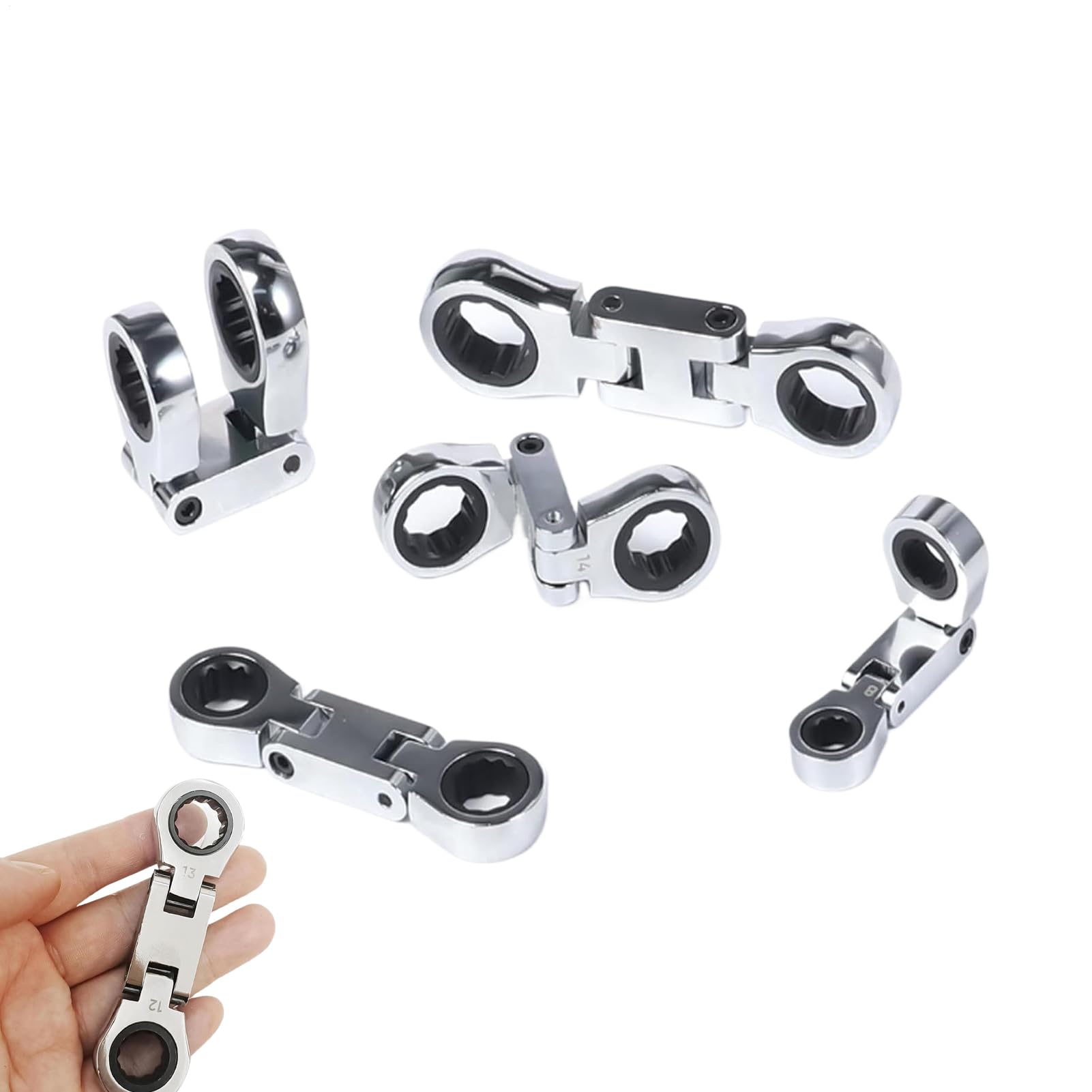 Générique Set di cricchetti – Set di 5 cricchetti a doppio allenamento e testa flessibile, chiave pieghevole a 180 gradi, strumento retrattile 19 mm, per riparazione elettronica automobilistica