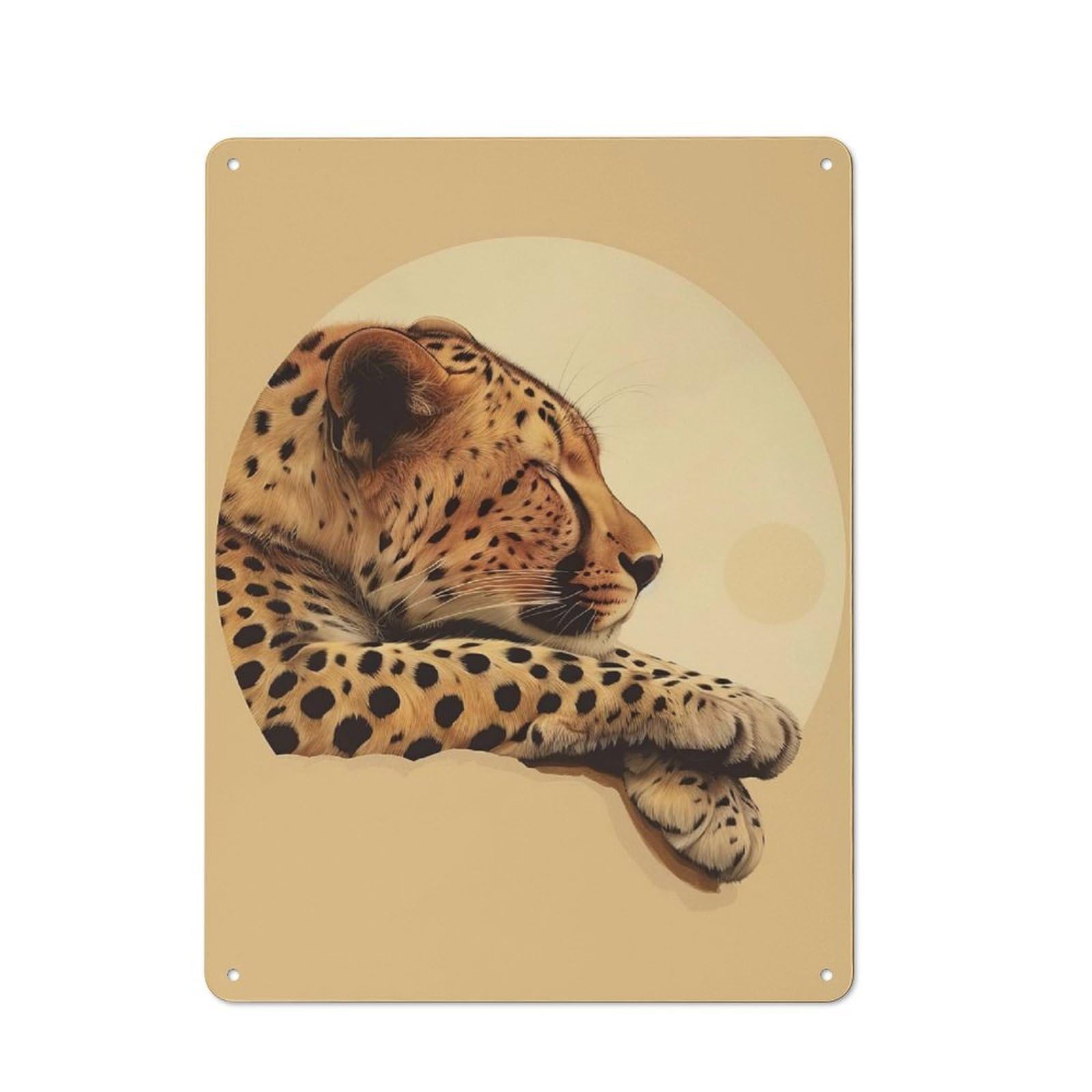 Junmoney Sleeping Cheetah Retro Metal Plaque 40X30cm Featuring For Garage Wall, A Winter Wall Decor Update For Workshop Decor Fans