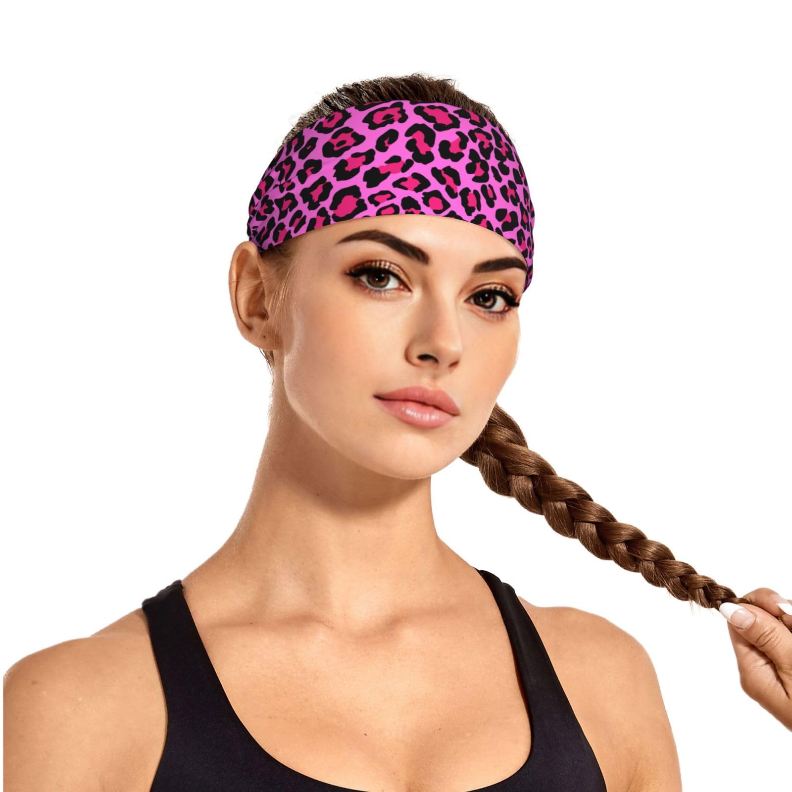 Cheetah Pink Leopard Pattern Cool Black Women Fashion Sweat Bands - Sweatbands for Men - Sports Headbands for Women Workout - Athletic Headbands for Mens Boy Girts Bandana-image-8
