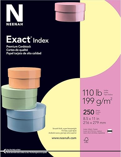 Neenah Exact Index papel tarjeta, 110 libras, 8,5 x 11 pulgadas, 250 hojas, Canario