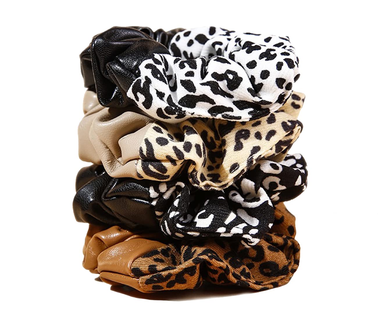 4 gomas para el pelo para mujer, Scrunchie, grande, terciopelo, piel suave, negro, nupcial, leopardo, goma para el pelo, accesorios para el cabello SportoolEU107