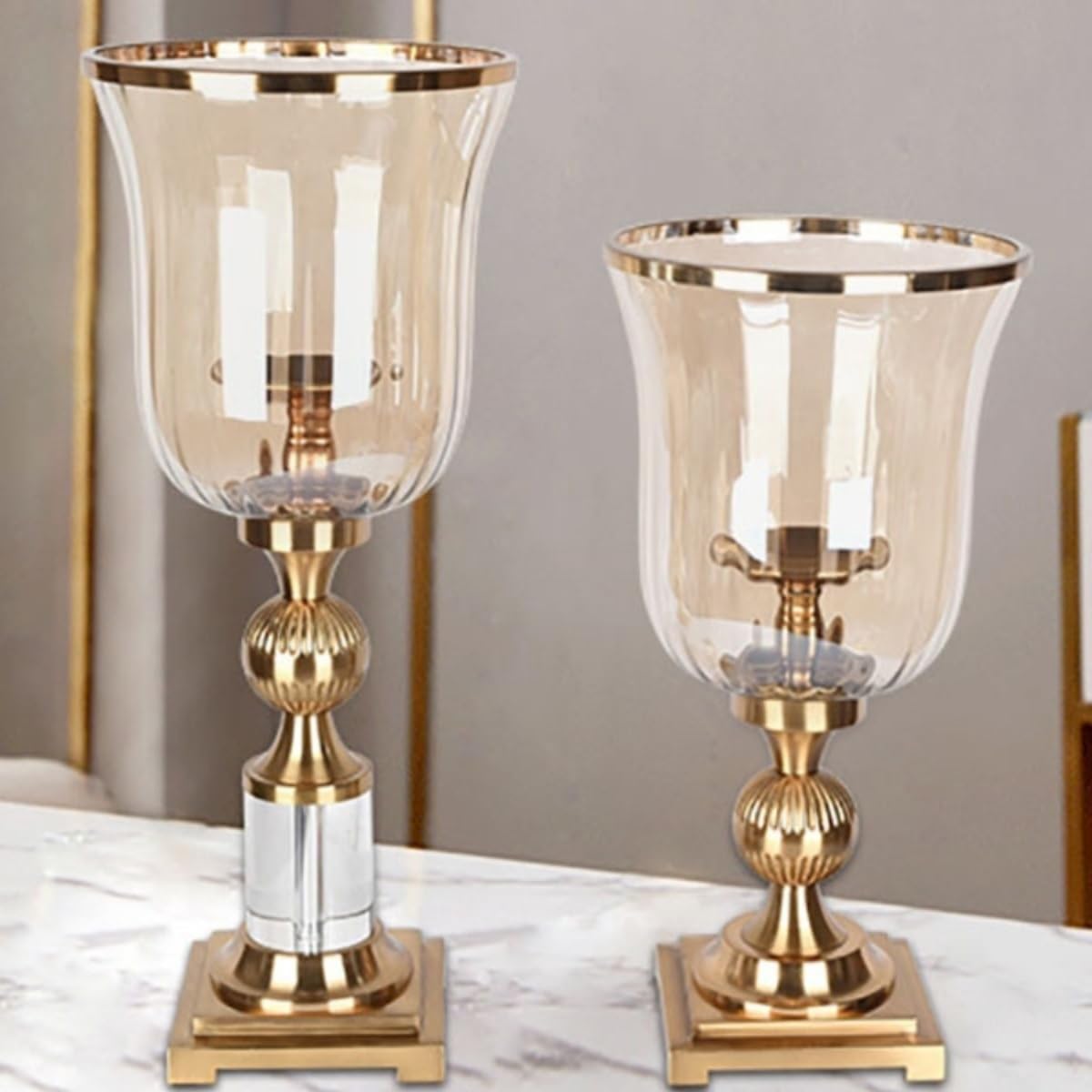 Candleholders European Style Iron Candlestick with Glass Cover Creative Table Decoration Candle Holder(Small)