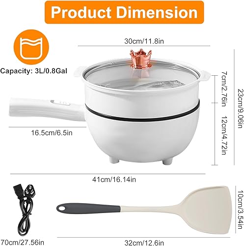 Miniatura 8 de Olla eléctrica con vaporizador, cocina multifuncional antiadherente de 3 L, doble potencia 1000 W600 W, protección contra sobrecalentamiento y