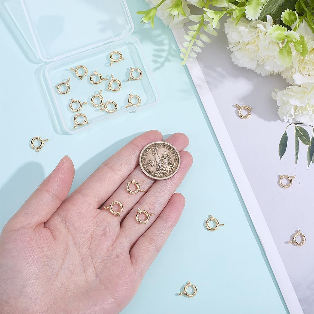 Beebeecraft 1 Box 20Pcs Gold Necklace Clasps Real 24K Gold Plated Brass Spring Clasp Rings 9mm Round Lobster Trigger Spring Closure for Bracelet Necklace Connectors Jewelry Making Findings Repair