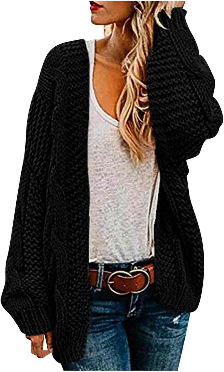 Sweater Cardigans for Women Fall Open Front Long Sleeve Sweater Coat Fashion Loose Casual Crochet Cardigans
