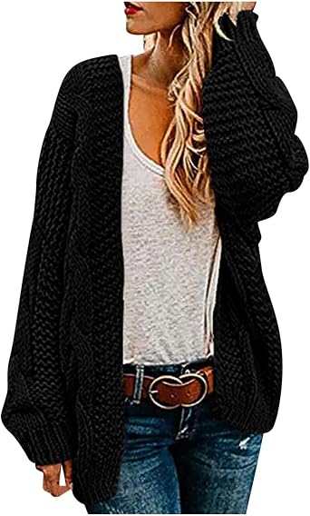 Oversized Cardigans for Women Cable Knit Lantern Long Sleeve Cardigan Outwear Chunky Textured Sweaters Outfits