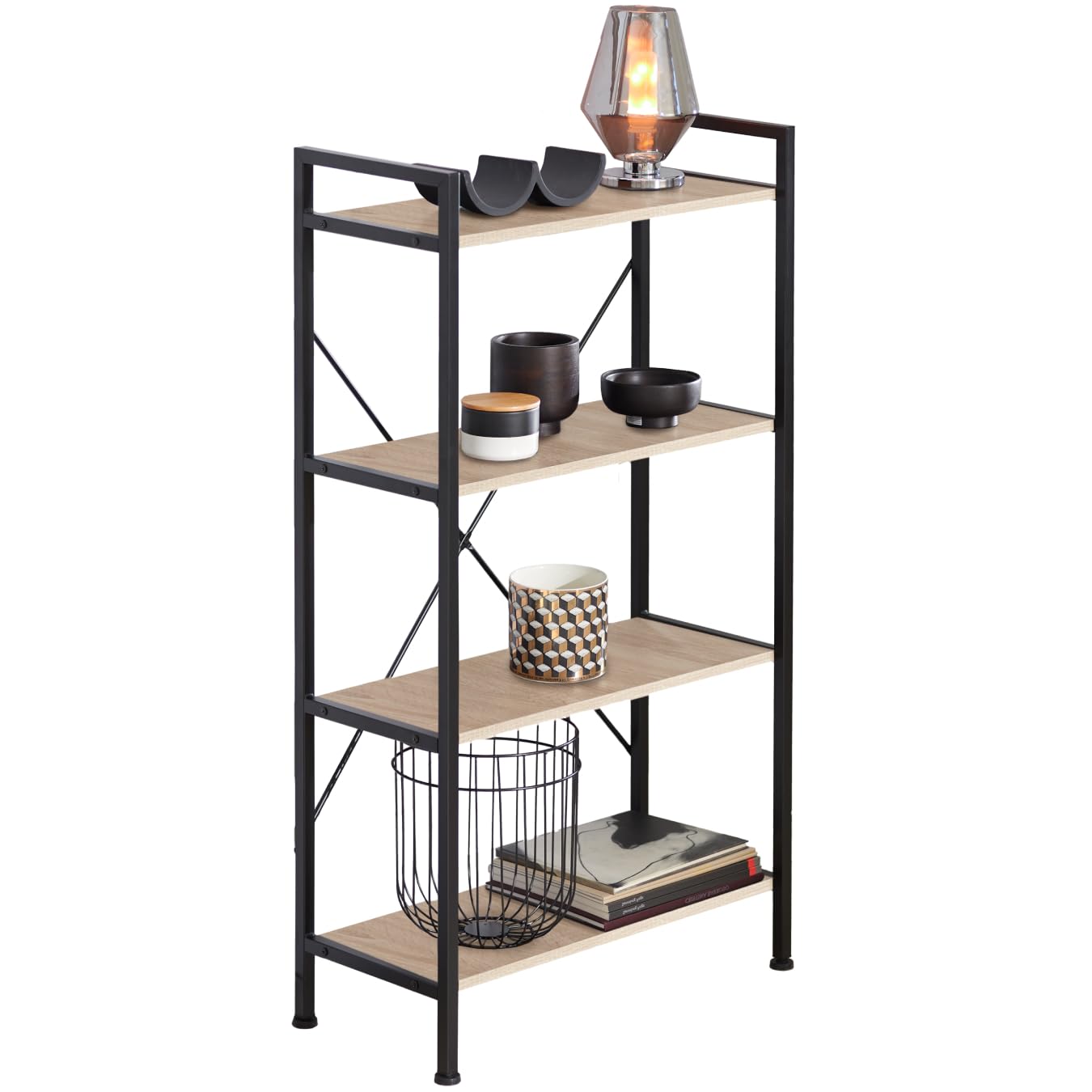 tectake® Estanteria Metalica de Estilo Industrial con Estructura Estable, Sistema Antivuelco, Estantería Madera para Oficina, Mueble Recibidor - Madera Industrial Clara, Roble Sonoma