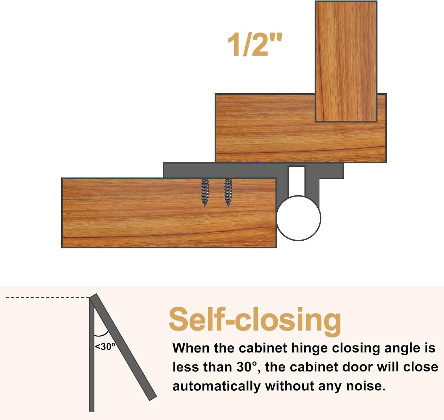 uxcell 10 Pack Self Closing Cabinet Hinges, 1/2" Overlay Cabinet Door Hinges Semi-Concealed Kitchen for Flush Mount Kitchen Door, Gold