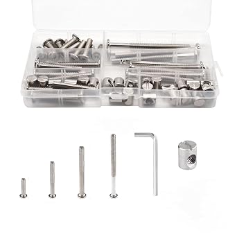 49 PCS M6-1.0x20/40/50/60/70/80 mm Hex Socket Head Cap Screw Barrel Nuts Assortment Kit with Wrenches for Crib Bunk Bed Furniture Cot, Bunk Bed Replacement Hardware