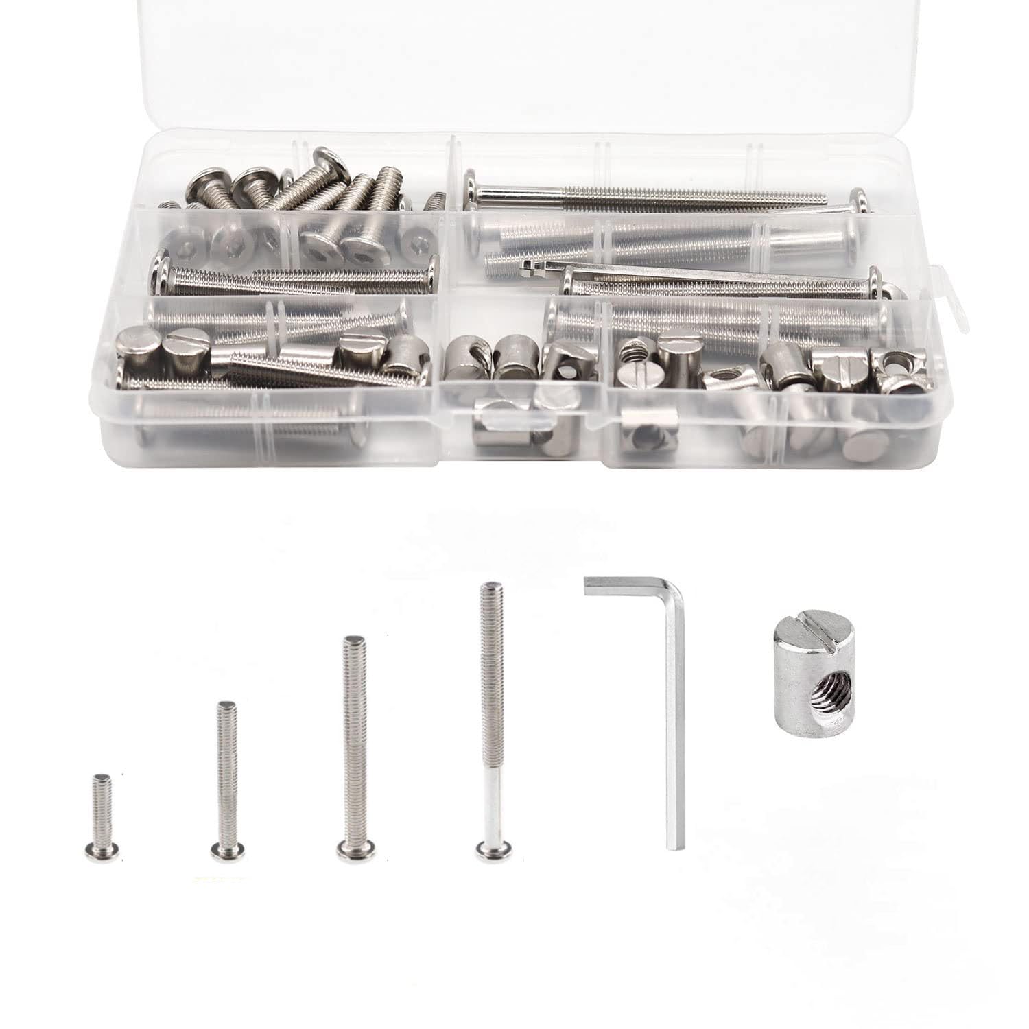 Crib Screw Kit M6x40/50/60/70/80 mm Furniture Bolts Barrel Nuts Assortment for Bunk Beds, Cribs, Baby Furniture Repair (16set)