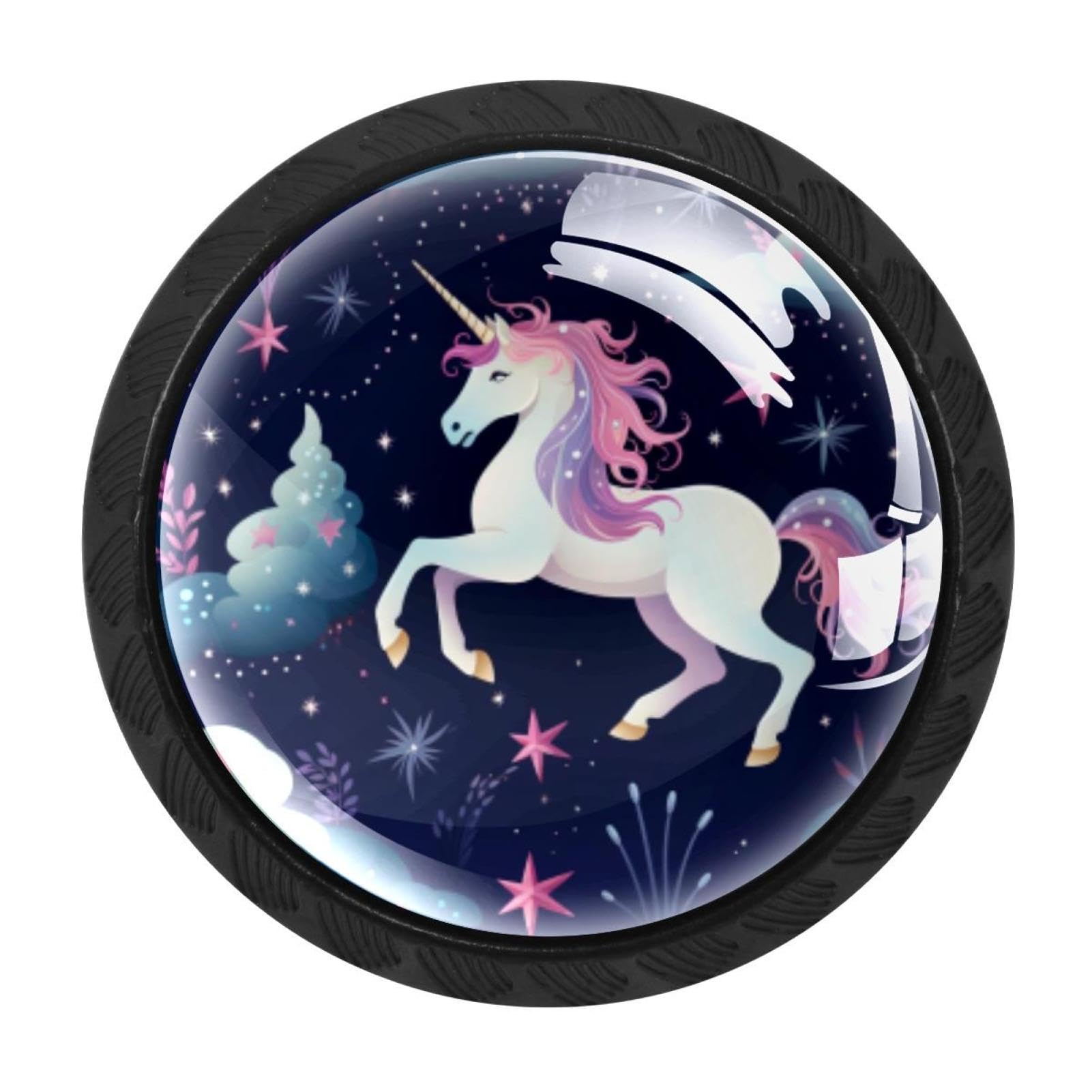 Chenzzzz Multicolored 12 4 Pack Round Cabinet Knobs For Kitchen Bathroom Closet Dresser Cabinets, Starry Unicorn