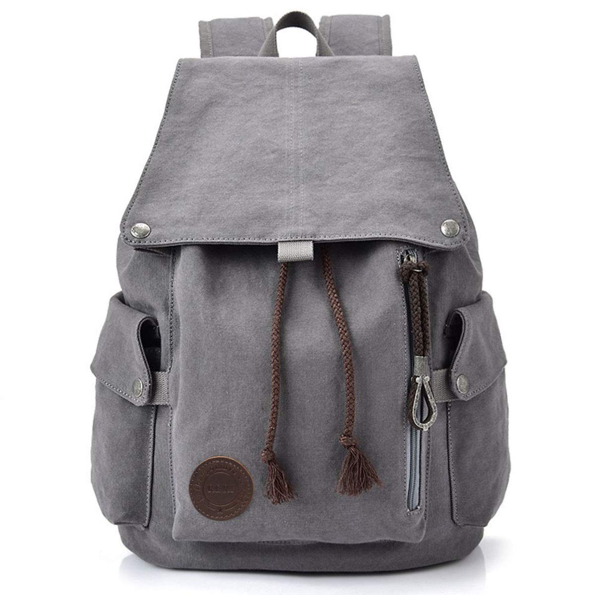 RERI Canvas Leinwand Rucksack Vintage für Outdoor Camping Außflug Sports Universität Rucksack Wanderrucksack Schultasche Schulrucksack Herren Damen Mädchen Jungen Teenager Rucksäcke (Grau)