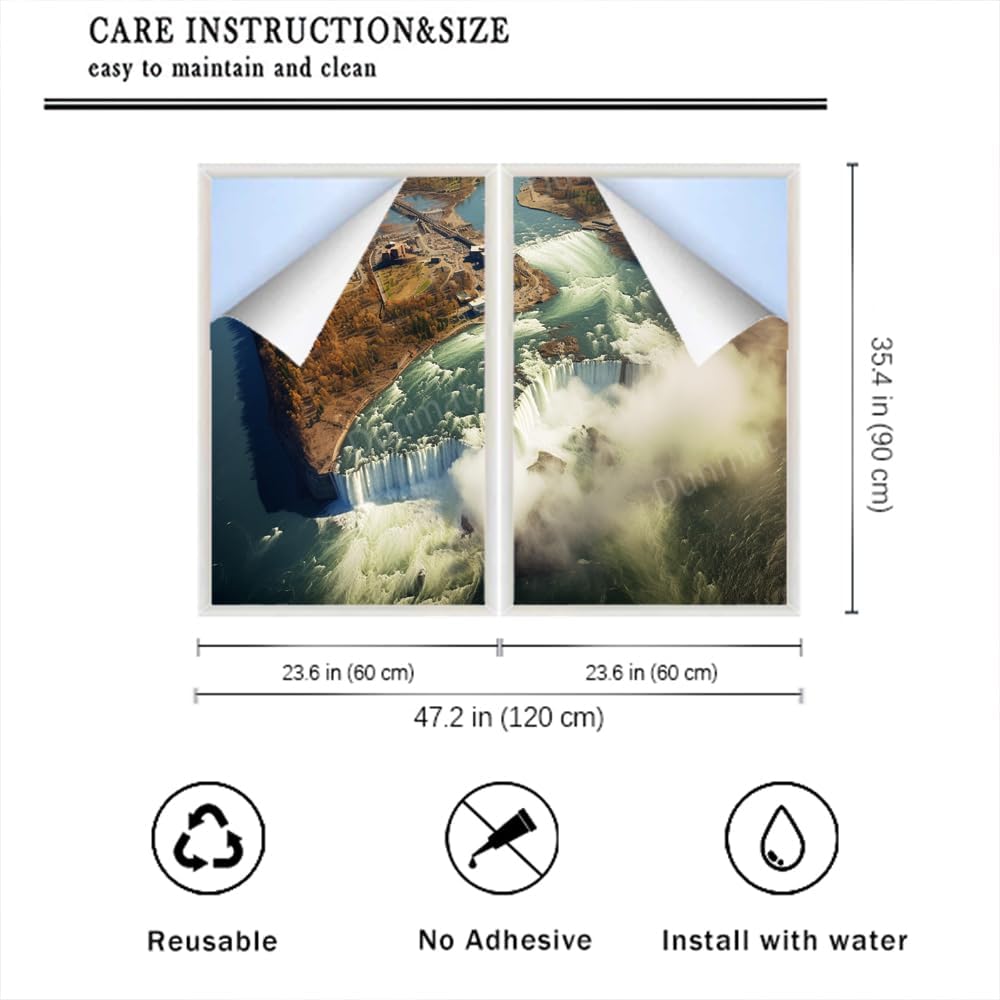Abstract Waterfall Stained Glass Window Film Vintage Woods Beautiful River Privacy Window Film Glass Door Covering Self-Adhesive Window Stickers for Room Kitchen 23.6Wx35.4L-inch x2 Pcs