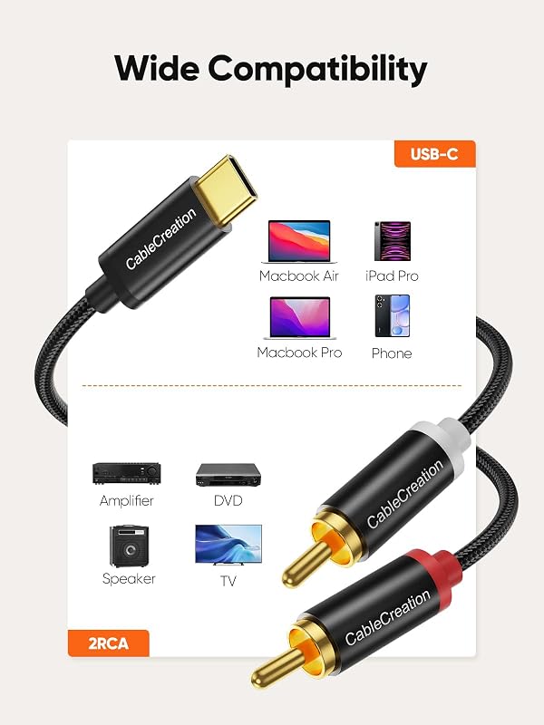 CableCreation USB C to RCA Audio Cable 6FT, Type-C to 2 Y RCA Splitter by CableCreation - Used condition - Image 7