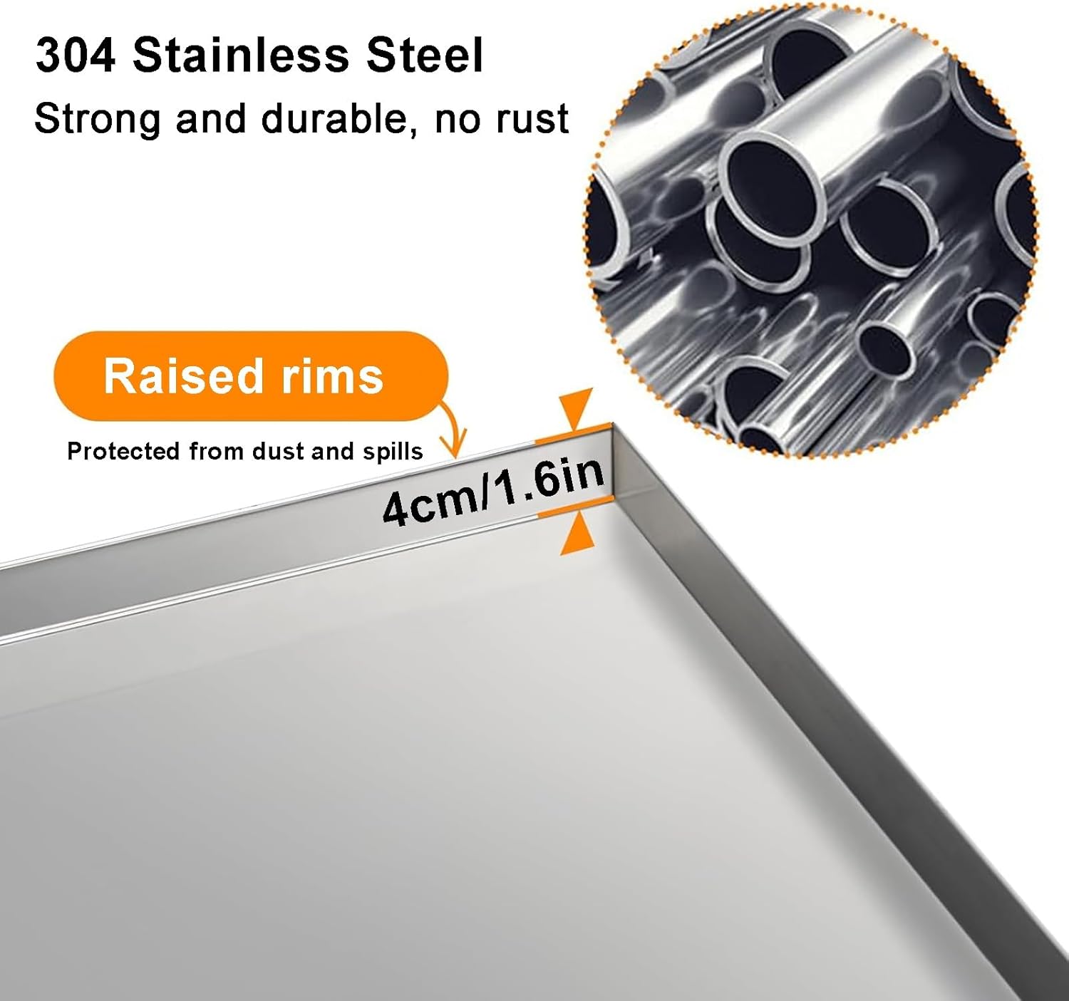 Washing Machine Pan, 304 Stainless Steel Replacement Tray for Dog Crate, Dishwasher Drip Tray No Drain, for Kitchen Home(120X60cm)