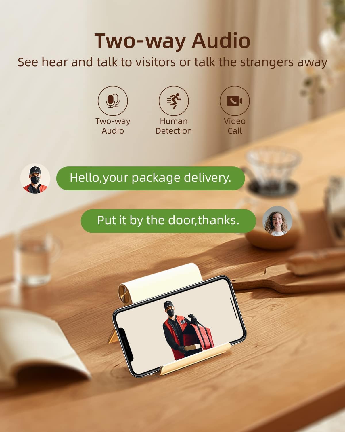Doorbell Camera Wireless WiFi Video Doorbell with Chime Two-Way Audio Human PIR Motion Detection HD Security Camera Real-Time Video for iOS & Android Phone