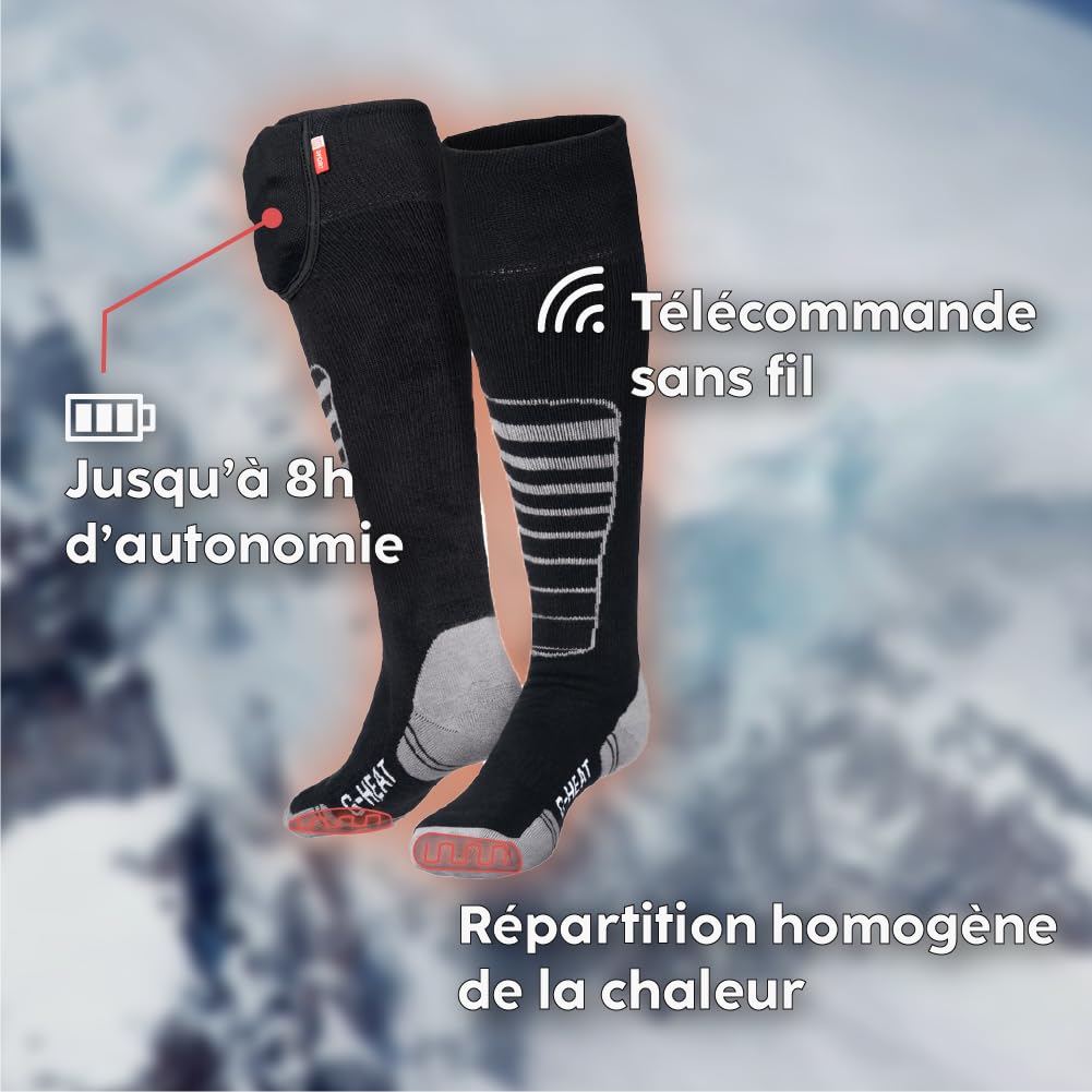 G-Heat Chaussettes chauffantes Outdoor V2 Mixtes Epaisses Douces avec Batteries et câble de Recharge