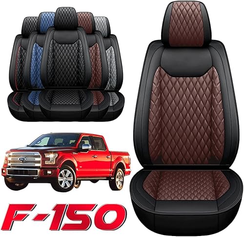 Miniatura 7 de Aotiyer Fundas de asiento delantero y trasero para F150 de cuero impermeable, juego completo de fundas de cojín para vehículos automotrices para