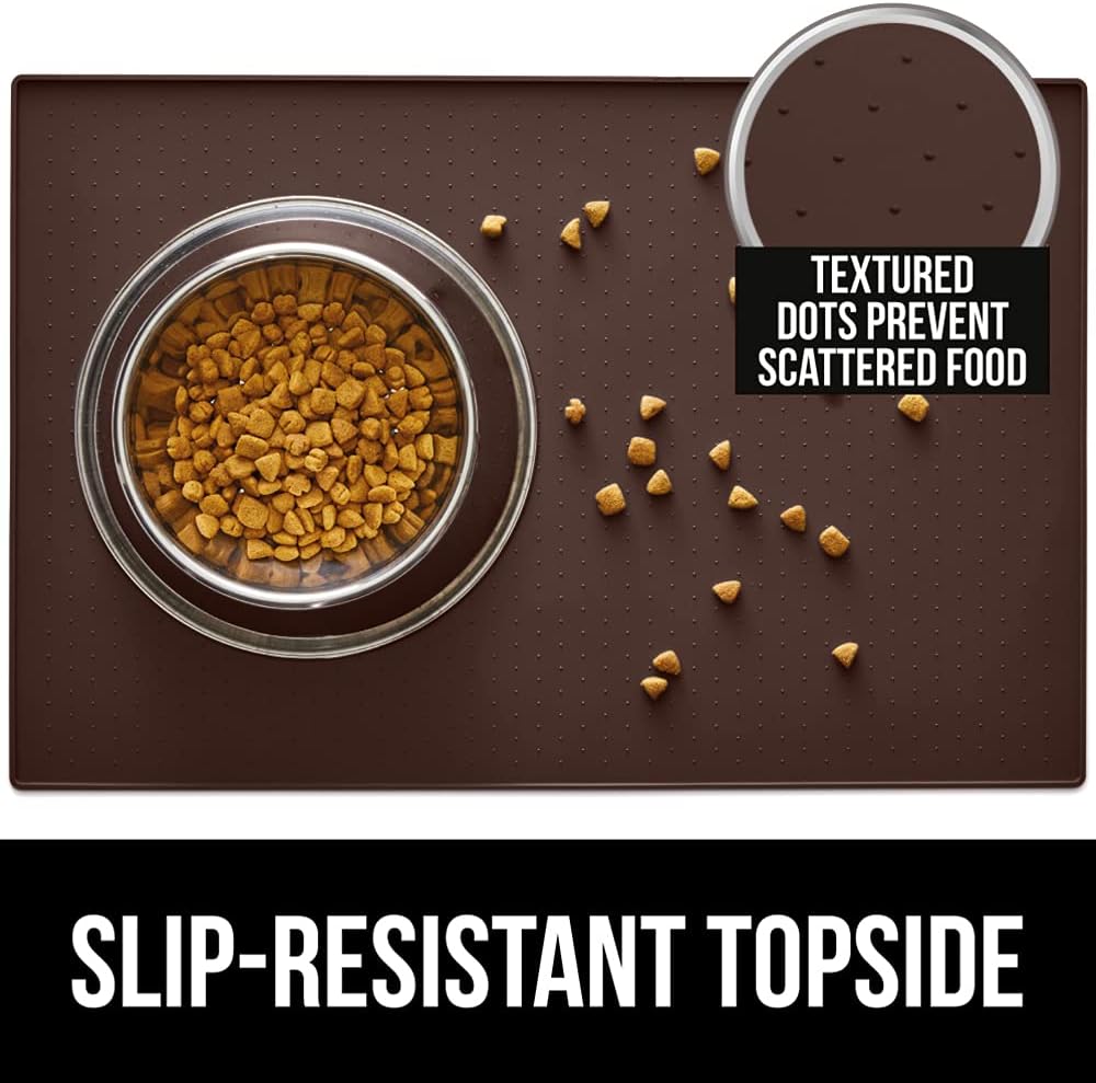 Gorilla Grip Silicone Pet Feeding Mat and Magnetic Screen Door, Feeding Mat Size 18.5x11.5 in Brown, Screen Door Size 38x82, Heavy Duty Mesh, Self Sealing Magnets, 2 Item Bundle