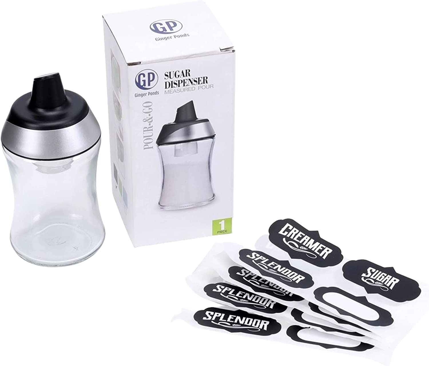 Condition photo showing New/Like New for ginger ponds stainless steel improved design upgraded sugar or creamer dispenser & shaker with labels for beverages and cooking cream dispenser for coffee bar accessories and organizer