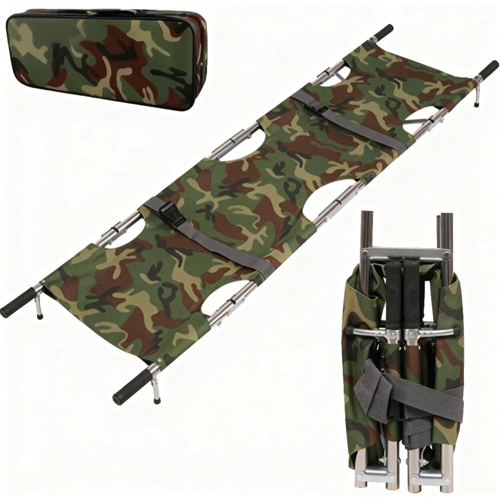 Civière Pliante, Civière Portative Pliante, 210 * 54cm, Avec sac de Rangement pour le Sauvetage en Montagne et le Transport Longue Distance(Vert armée)