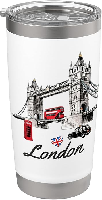 London England Landmark Tower Bridge Red Bus Taxi Souvenir Stainless Steel Insulated Tumbler