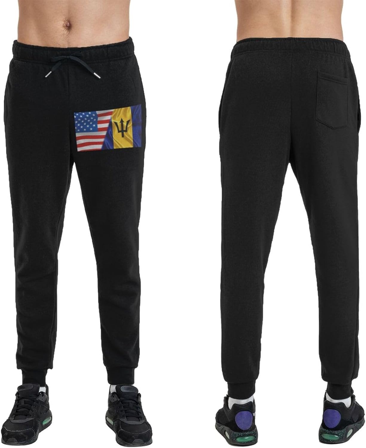 America Flag and Barbados Flag Men's Long Pants Athletic Running Pants Sports Pants