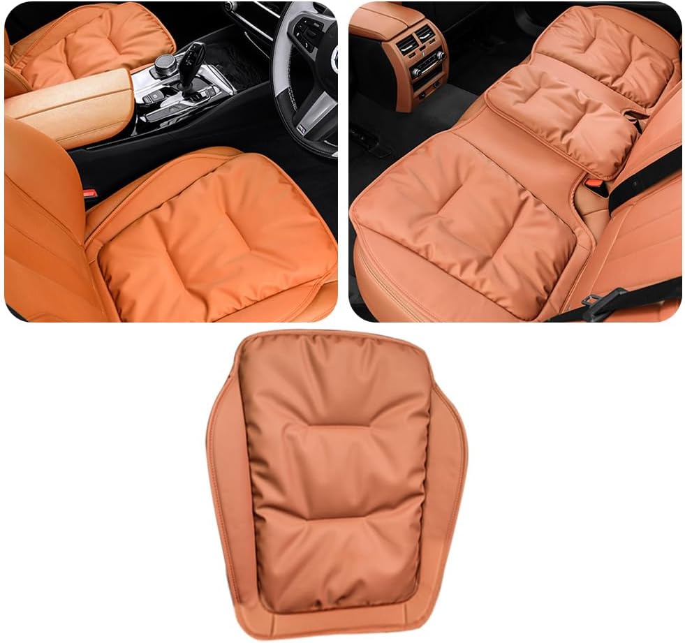 SANRILY 1 Pcs 'NAPPA' Leather Car Seat Cover Compatible with Porsche fit for Audi fit for BMW fit for Volvo Anti-Slip Universal Front Seat Protector Down Feather Seat Cushion(20.86''x 18.89'') Brown C