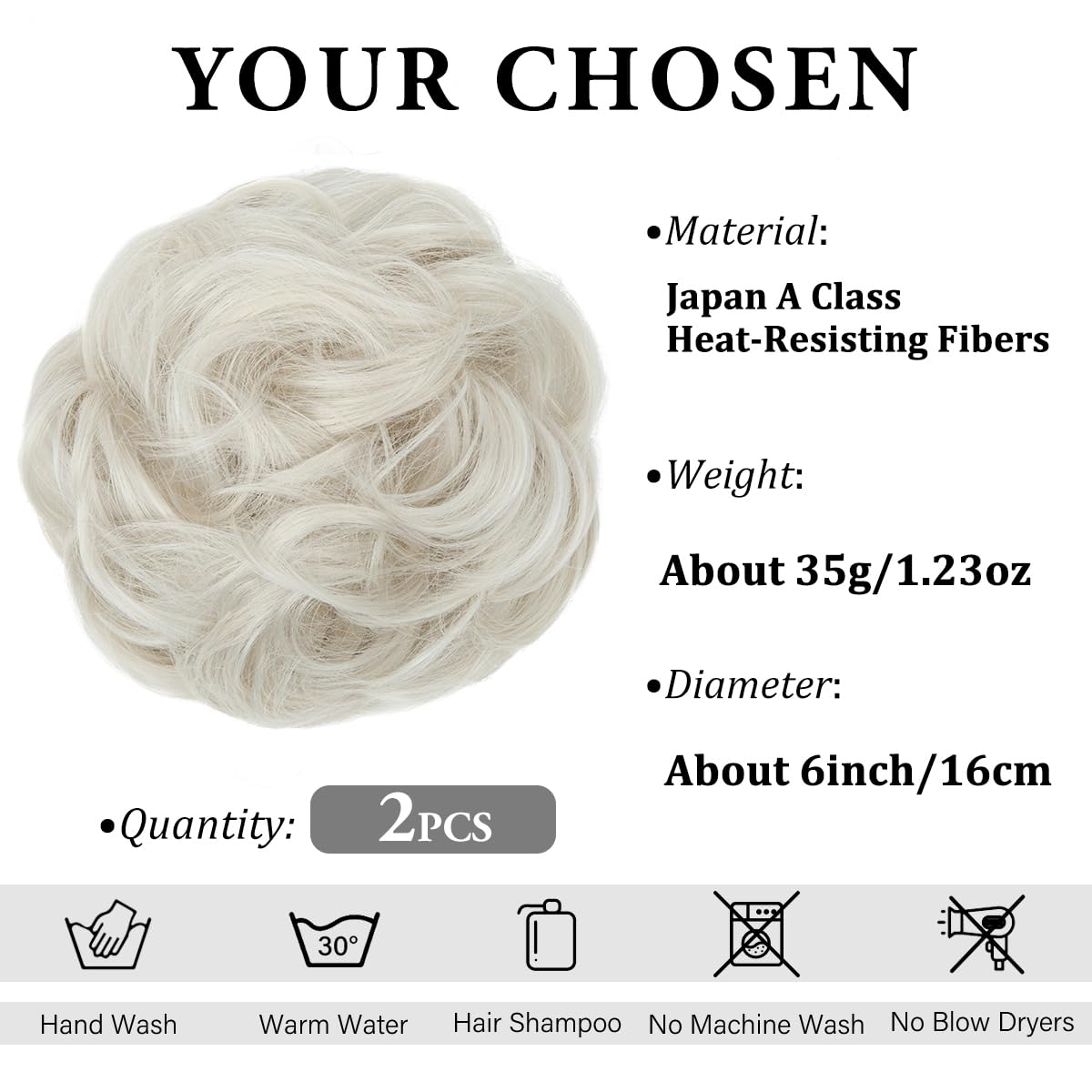 sarla 2pcs messy hair bun hair pieces wavy curly synthetic updo fake scrunchies ponytail extension for women ice blonde 2pcs-ice blonde