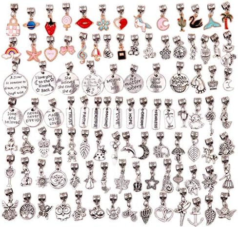 100 Pieces Bracelet Dangle Charms Spacer Beads for Jewelry Making Supplies Inspirational Necklace Pendant Bails Connector Gold Plated Enamel Bracelet Charms Tibetan Antique Silver (mixed 100pcs)