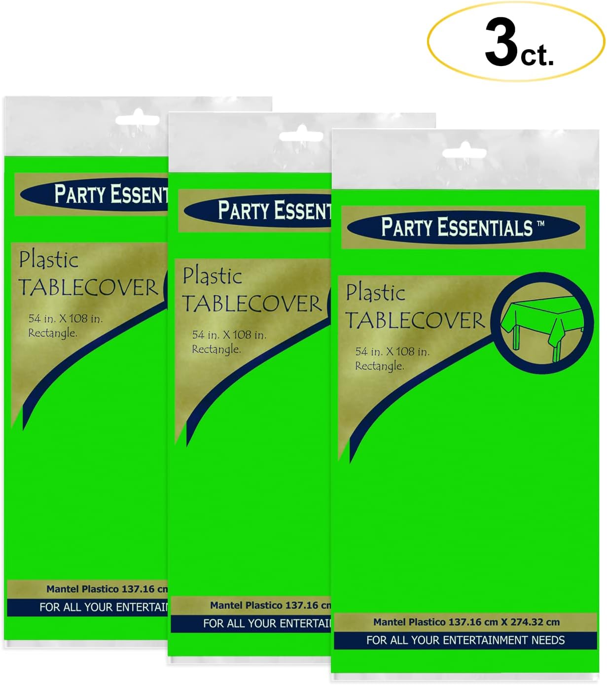 Party Essentials Heavy Duty Rectangle Plastic Table Cover Available in 24 Colors, 54 x 108, 3-Count, Black (54108BK-3)
